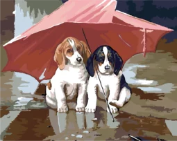 Friends under an umbrella